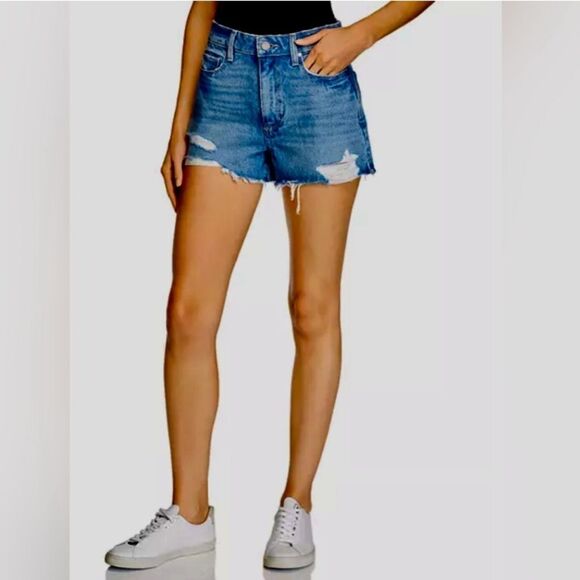 Paige NWT Margot Raw Hem Distressed Denim Shorts Indigo Size 26 - Picture 5 of 8